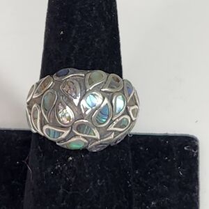 cpt 925 inlaid mop abalone dome ring signed coastal nautical sz 8.75